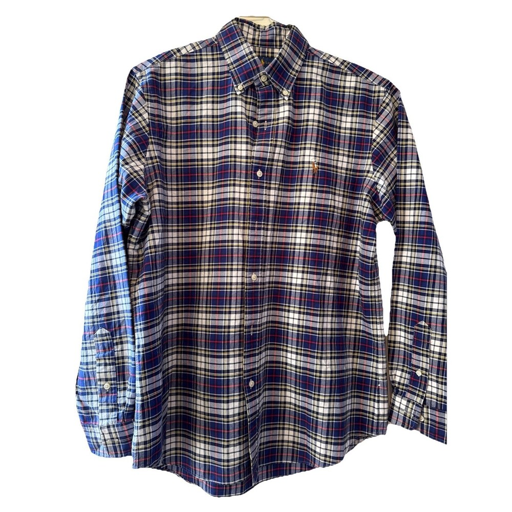 Polo Ralph Lauren Mens Large Classic Fit Oxford Button Down Shirt Blue Red Plaid